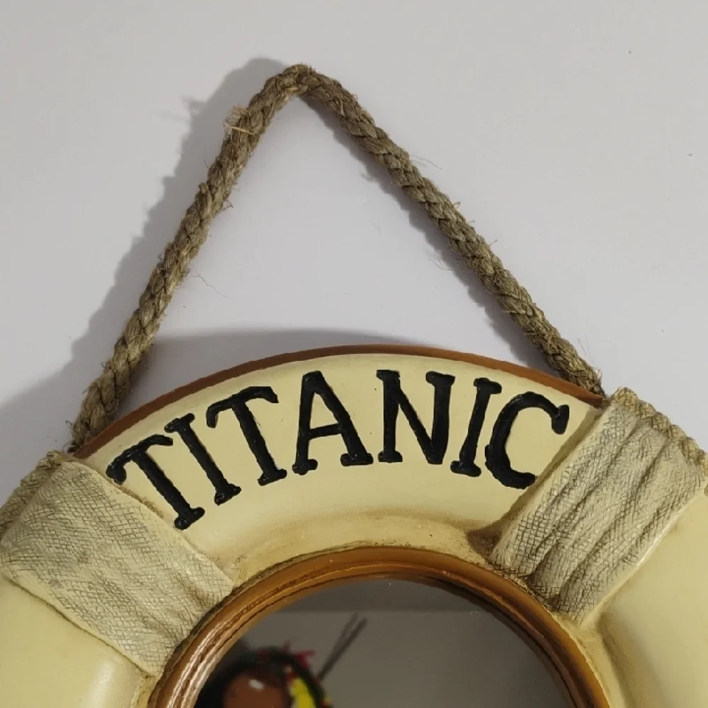 Titanic 1912 Nautical Mirror Cream and Brown Life Ring Wall Decor Vintage